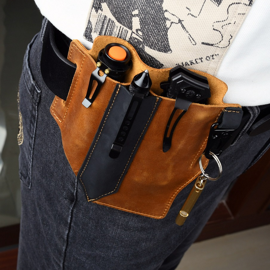 Leather Edc. Carry Pouch - Men Travel Tactical Waist Bag Personal
