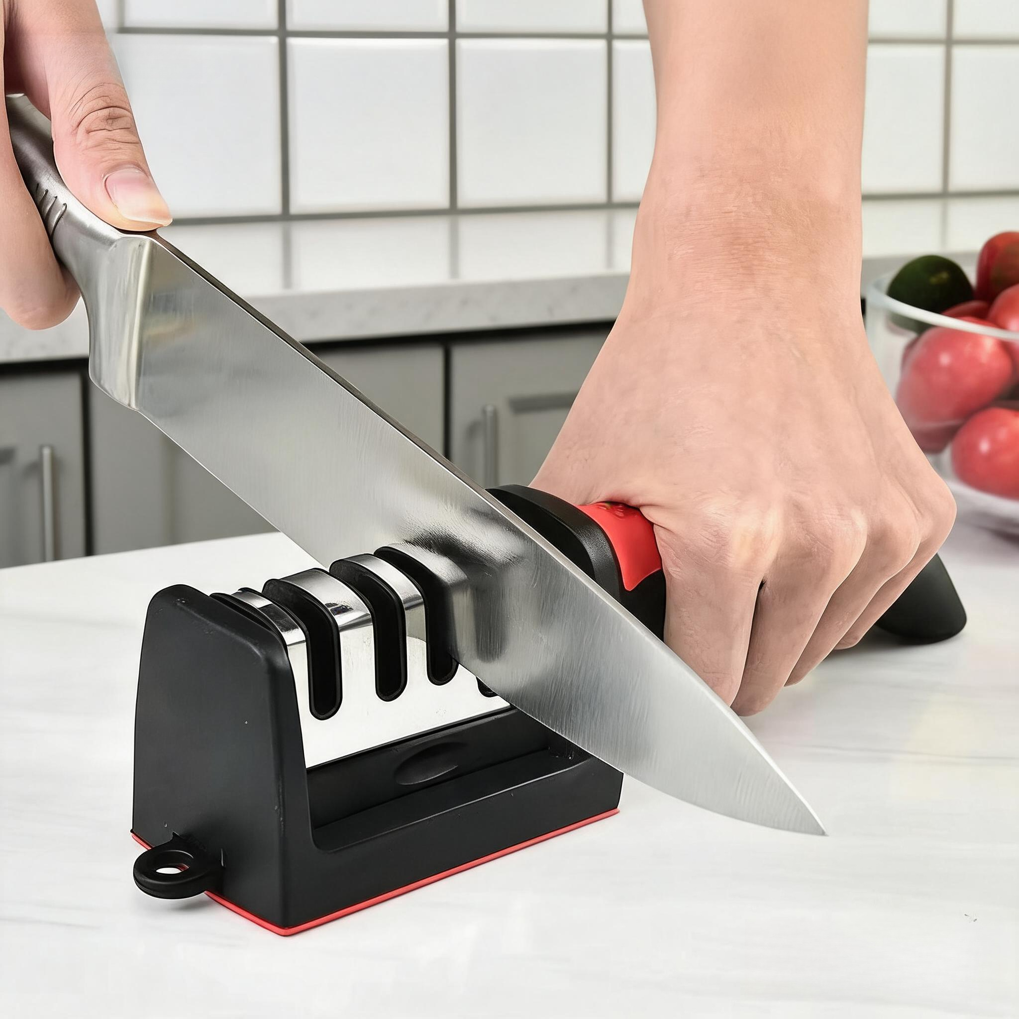 Pocket Knife Ceramic - 3/4-Segment Kitchen Knife Sharpener, Multifunctional Handheld